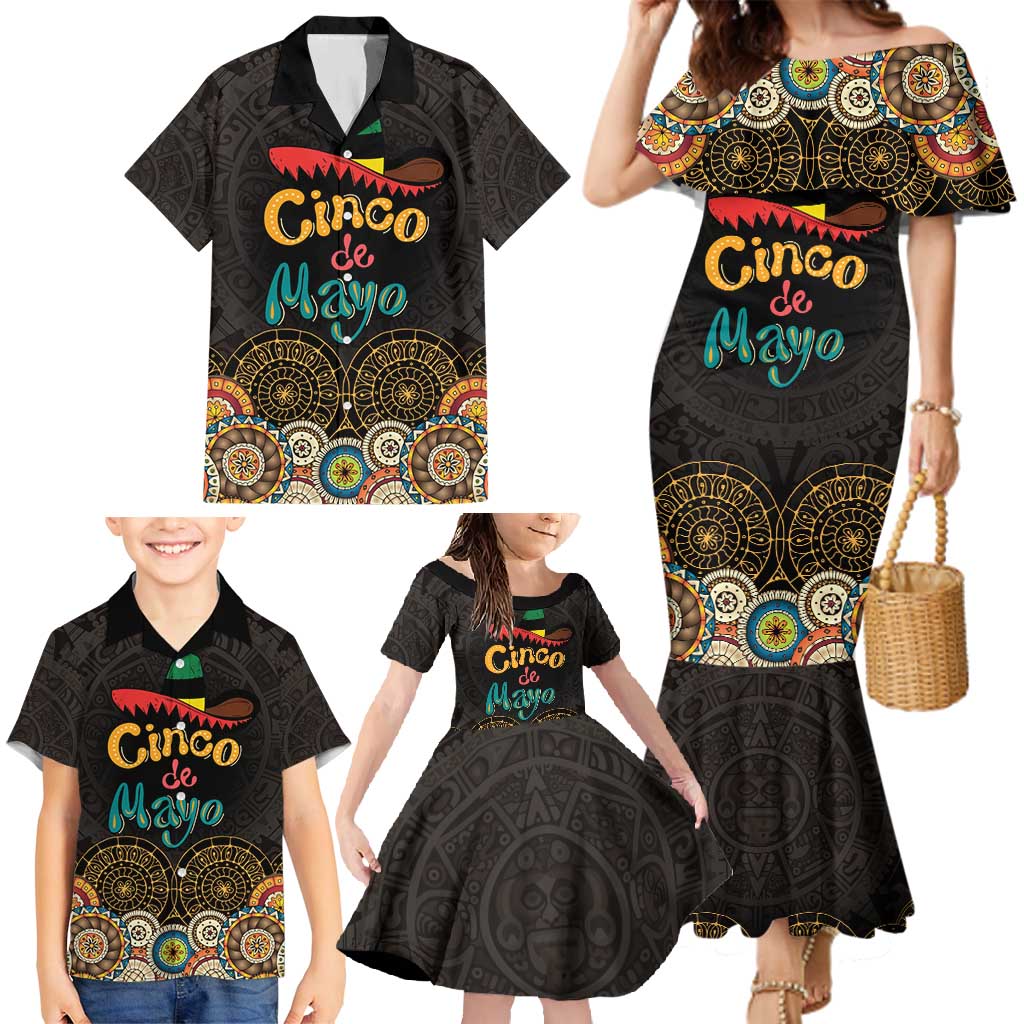 Personalized Mexico Cinco de Mayo Fiesta Family Matching Mermaid Dress and Hawaiian Shirt Traditional Sombrero Hat
