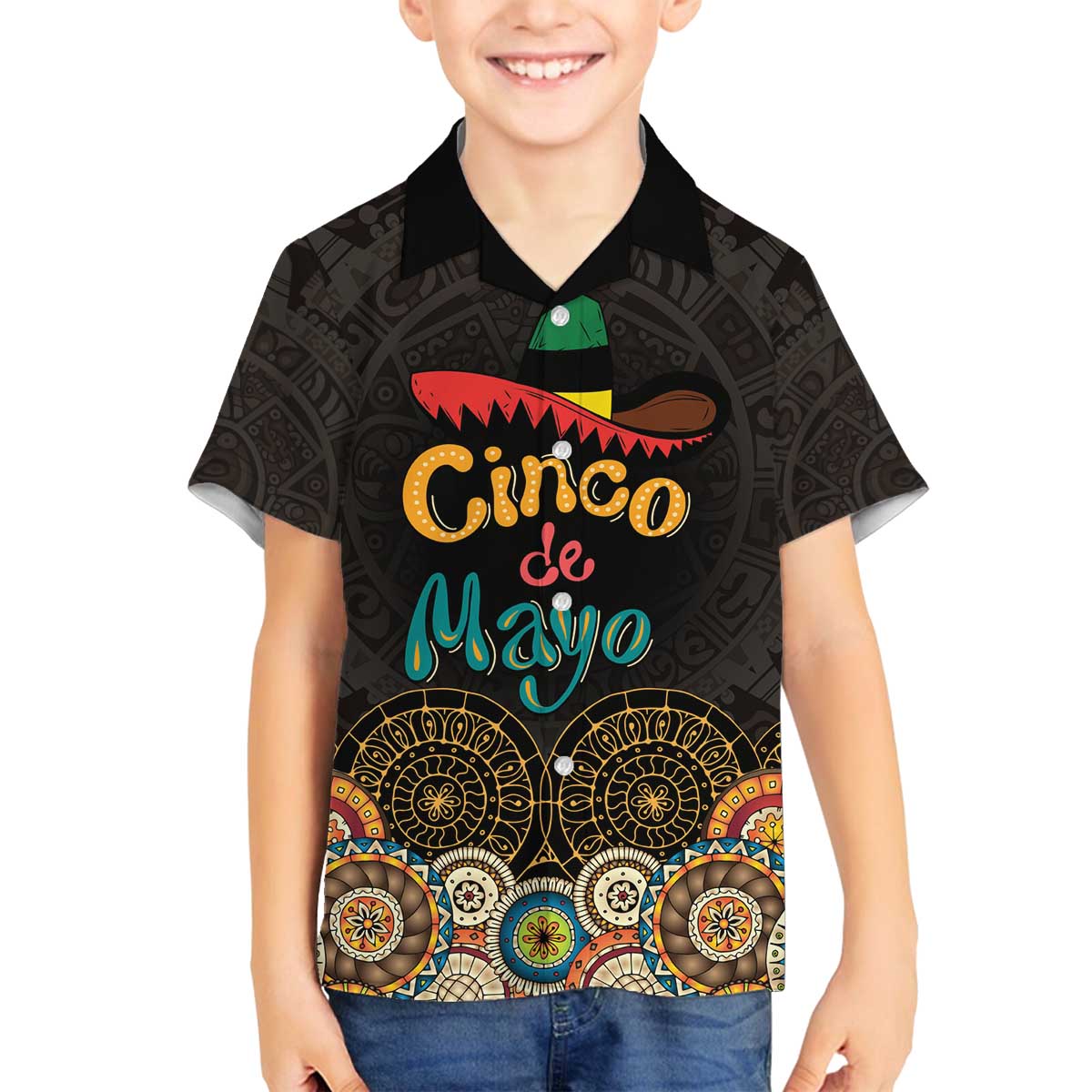 Personalized Mexico Cinco de Mayo Fiesta Family Matching Off The Shoulder Long Sleeve Dress and Hawaiian Shirt Traditional Sombrero Hat