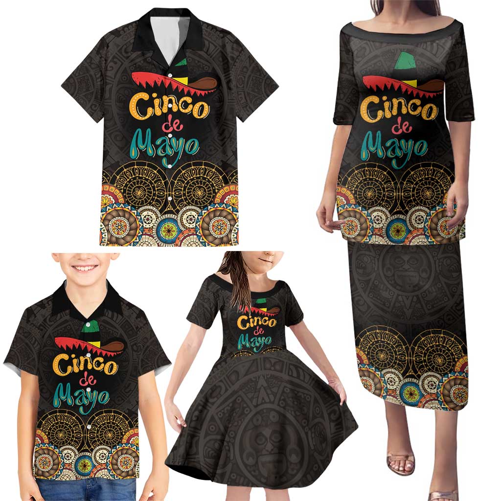 Personalized Mexico Cinco de Mayo Fiesta Family Matching Puletasi and Hawaiian Shirt Traditional Sombrero Hat