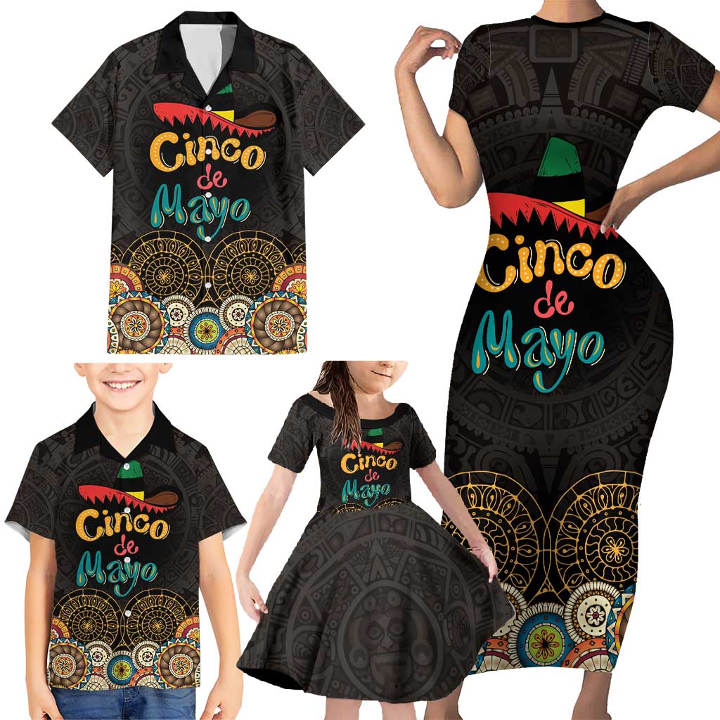 Personalized Mexico Cinco de Mayo Fiesta Family Matching Short Sleeve Bodycon Dress and Hawaiian Shirt Traditional Sombrero Hat