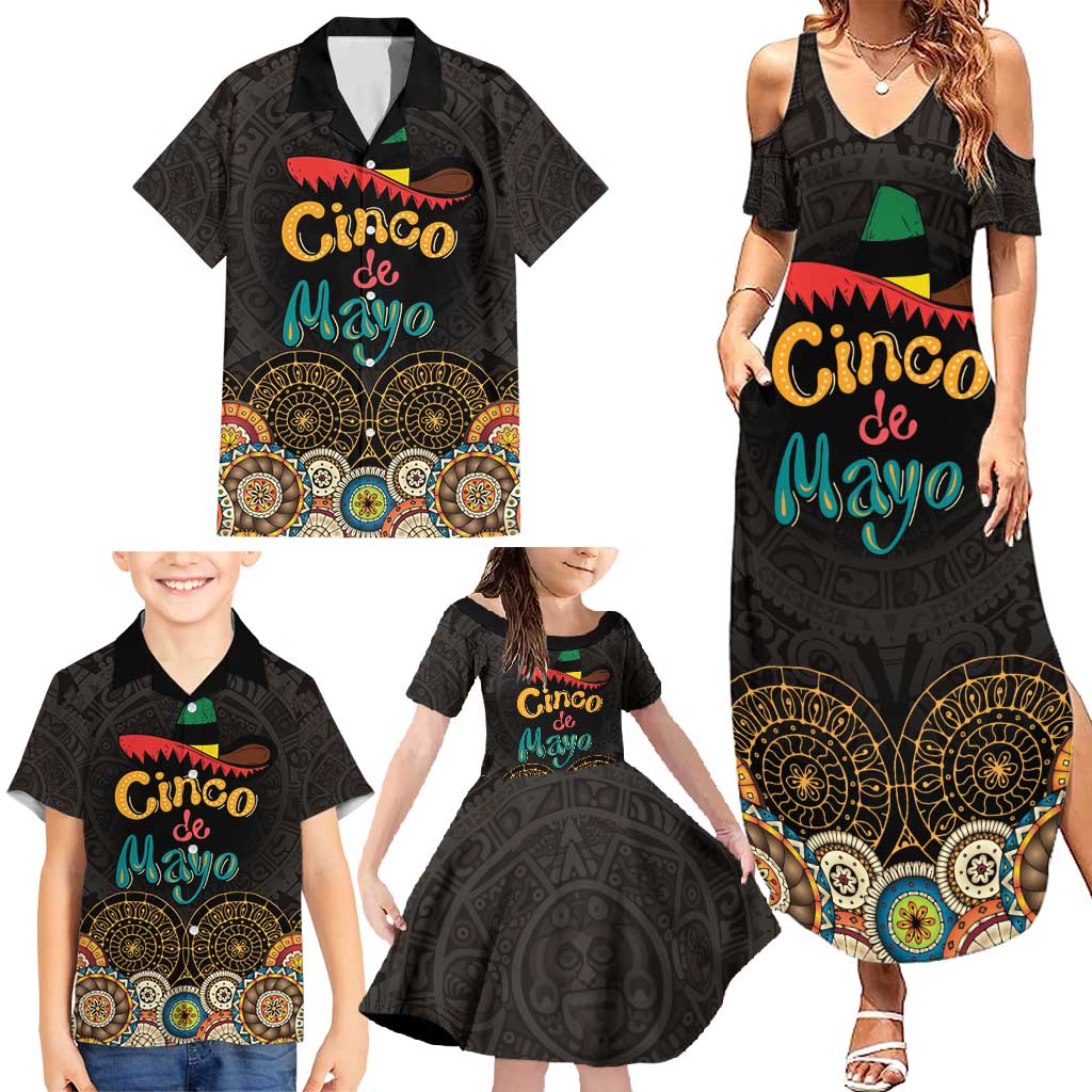 Personalized Mexico Cinco de Mayo Fiesta Family Matching Summer Maxi Dress and Hawaiian Shirt Traditional Sombrero Hat