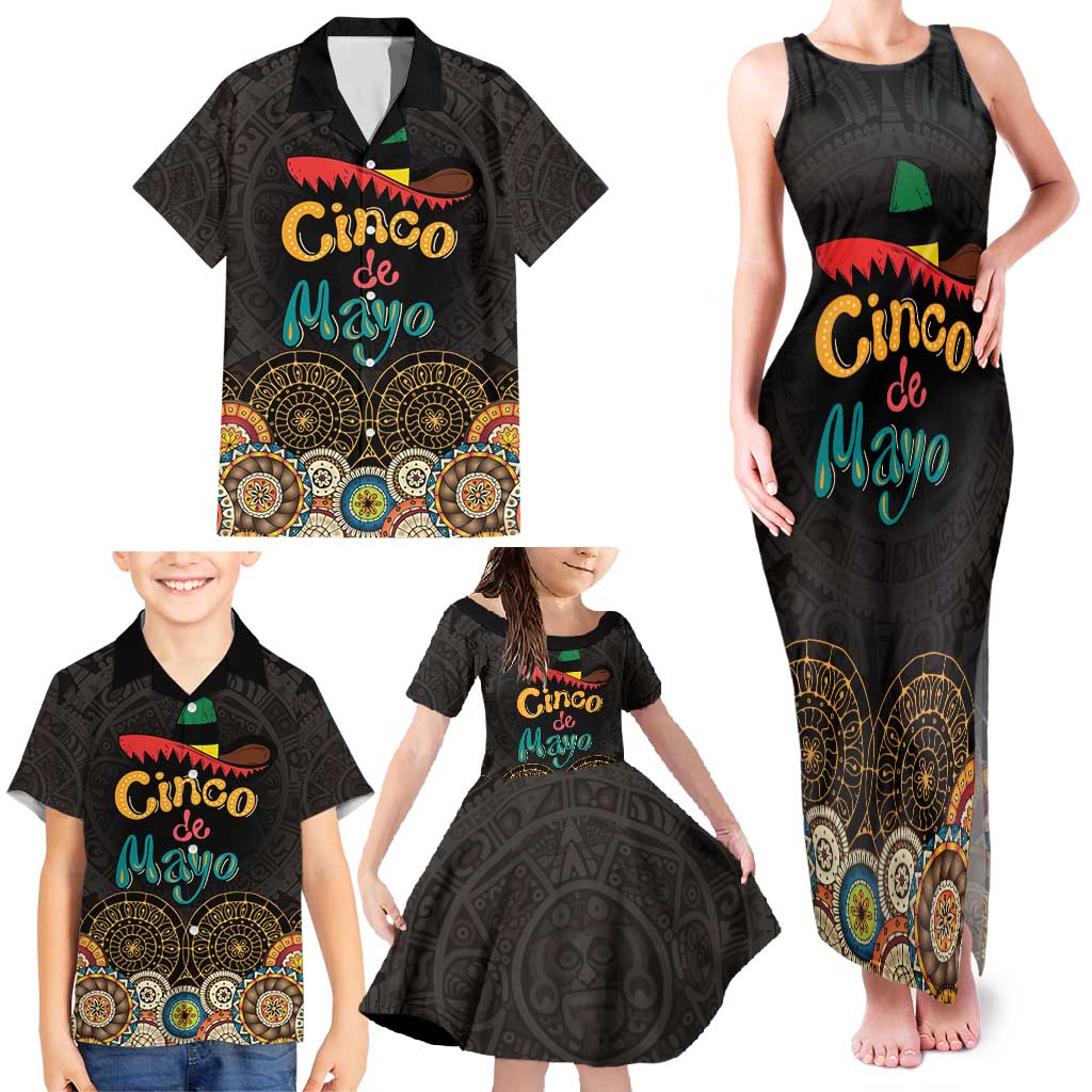 Personalized Mexico Cinco de Mayo Fiesta Family Matching Tank Maxi Dress and Hawaiian Shirt Traditional Sombrero Hat
