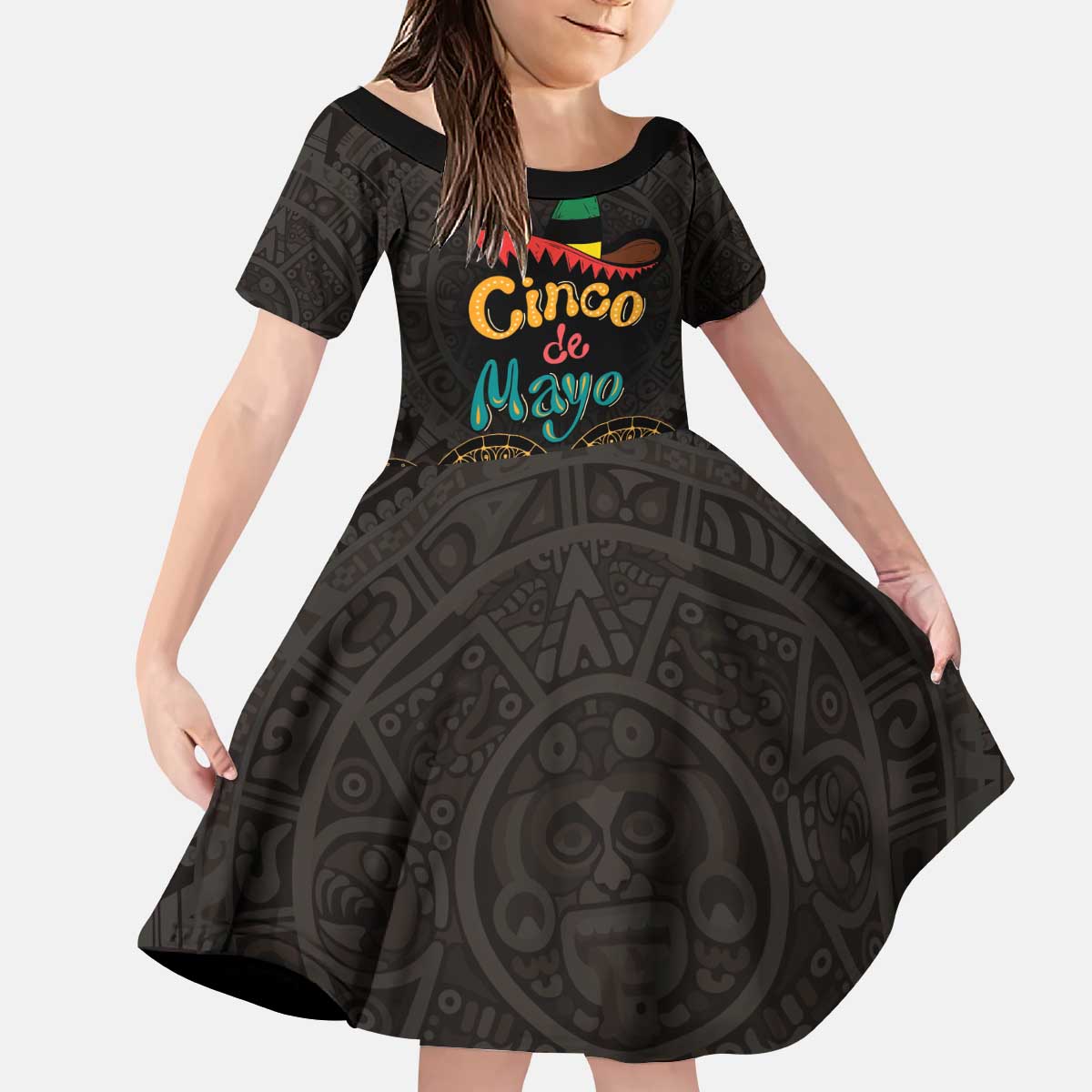 Personalized Mexico Cinco de Mayo Fiesta Kid Short Sleeve Dress Traditional Sombrero Hat