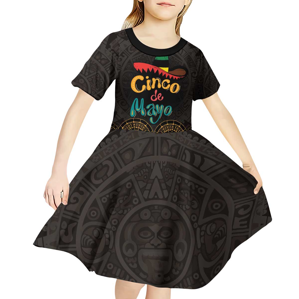 Personalized Mexico Cinco de Mayo Fiesta Kid Short Sleeve Dress Traditional Sombrero Hat