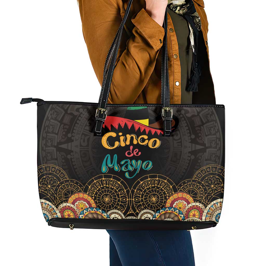 Mexico Cinco de Mayo Fiesta Leather Tote Bag Traditional Sombrero Hat