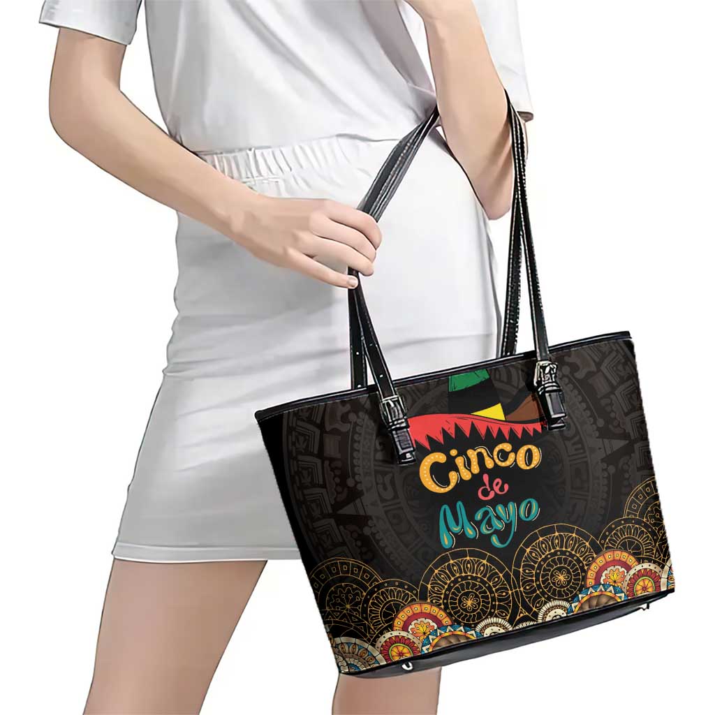Mexico Cinco de Mayo Fiesta Leather Tote Bag Traditional Sombrero Hat