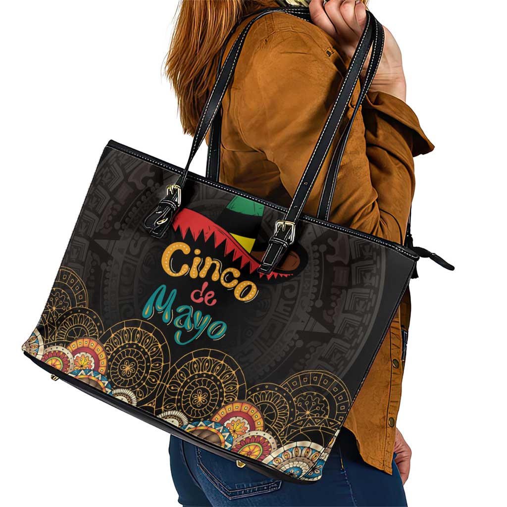 Mexico Cinco de Mayo Fiesta Leather Tote Bag Traditional Sombrero Hat