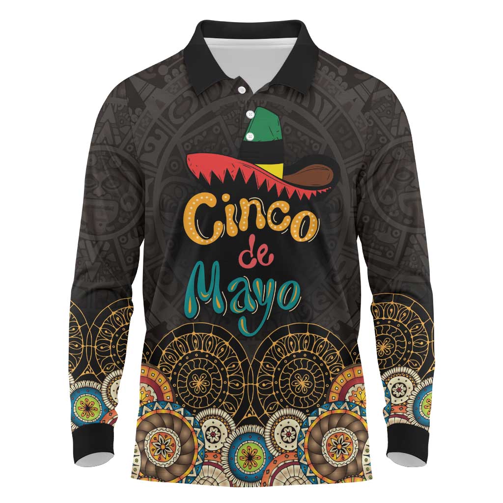 Personalized Mexico Cinco de Mayo Fiesta Long Sleeve Polo Shirt Traditional Sombrero Hat