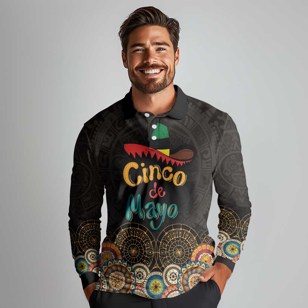 Personalized Mexico Cinco de Mayo Fiesta Long Sleeve Polo Shirt Traditional Sombrero Hat