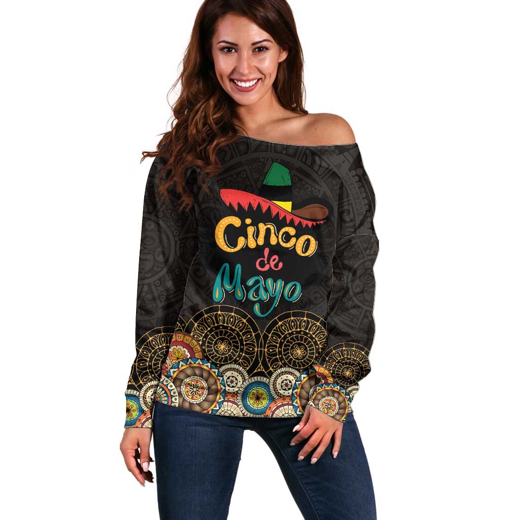 Personalized Mexico Cinco de Mayo Fiesta Off Shoulder Sweater Traditional Sombrero Hat