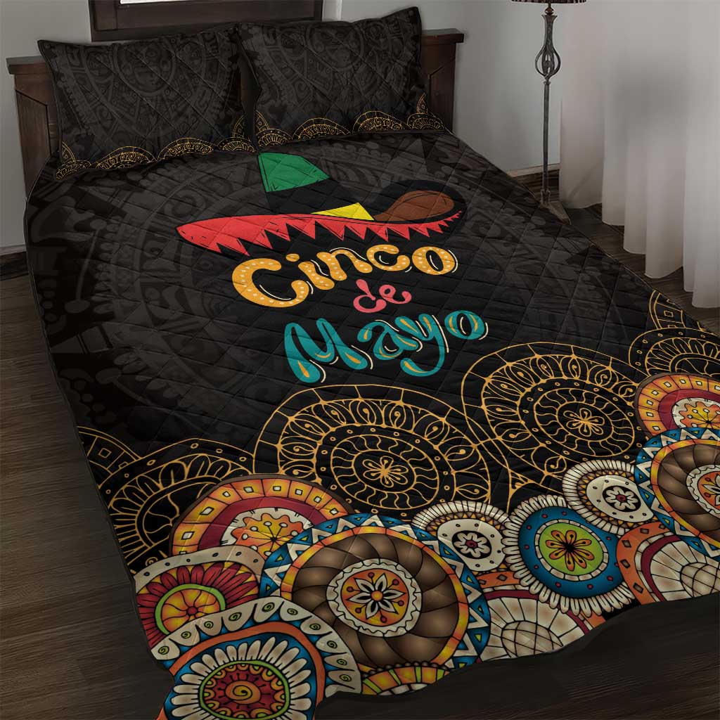 Mexico Cinco de Mayo Fiesta Quilt Bed Set Traditional Sombrero Hat