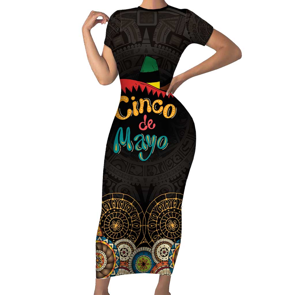 Personalized Mexico Cinco de Mayo Fiesta Short Sleeve Bodycon Dress Traditional Sombrero Hat