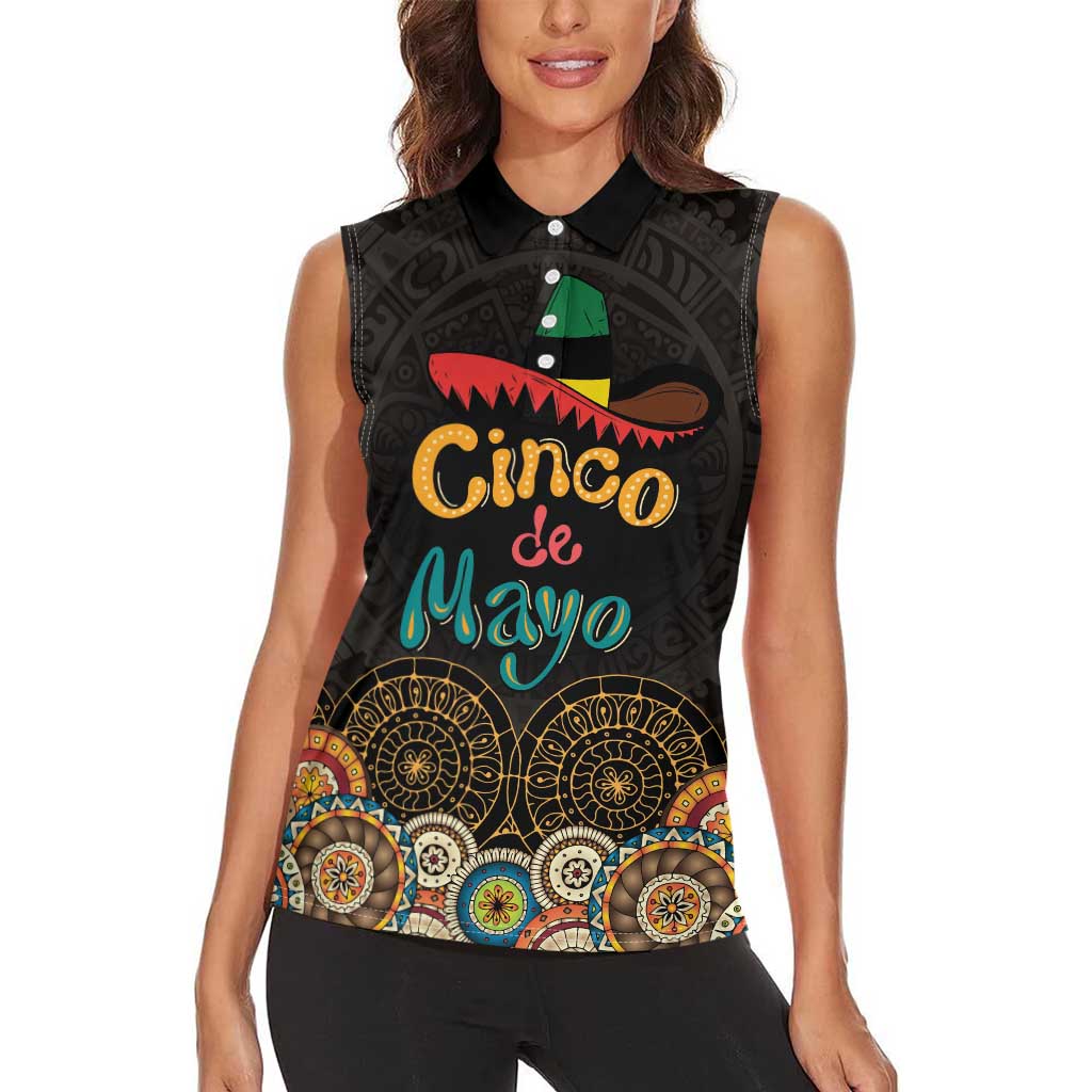 Personalized Mexico Cinco de Mayo Fiesta Women Sleeveless Polo Shirt Traditional Sombrero Hat
