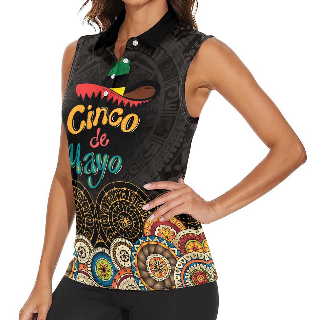 Personalized Mexico Cinco de Mayo Fiesta Women Sleeveless Polo Shirt Traditional Sombrero Hat