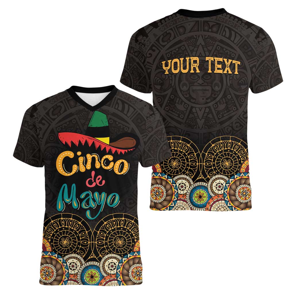 Personalized Mexico Cinco de Mayo Fiesta Women V-Neck T-Shirt Traditional Sombrero Hat