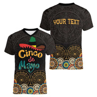 Personalized Mexico Cinco de Mayo Fiesta Women V-Neck T-Shirt Traditional Sombrero Hat