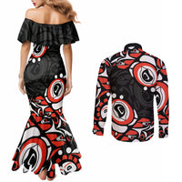 Canada National Indigenous Peoples Day 2024 Couples Matching Mermaid Dress and Long Sleeve Button Shirt Haida Pattern