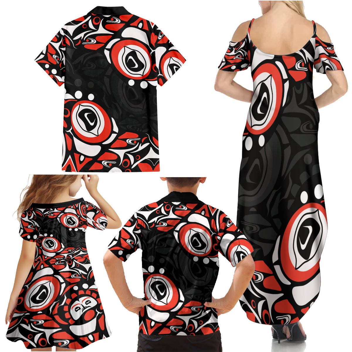 Canada National Indigenous Peoples Day 2024 Family Matching Summer Maxi Dress and Hawaiian Shirt Haida Pattern - Wonder Print Shop