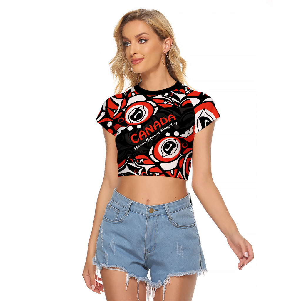 Canada National Indigenous Peoples Day 2024 Raglan Cropped T Shirt Haida Pattern - Wonder Print Shop