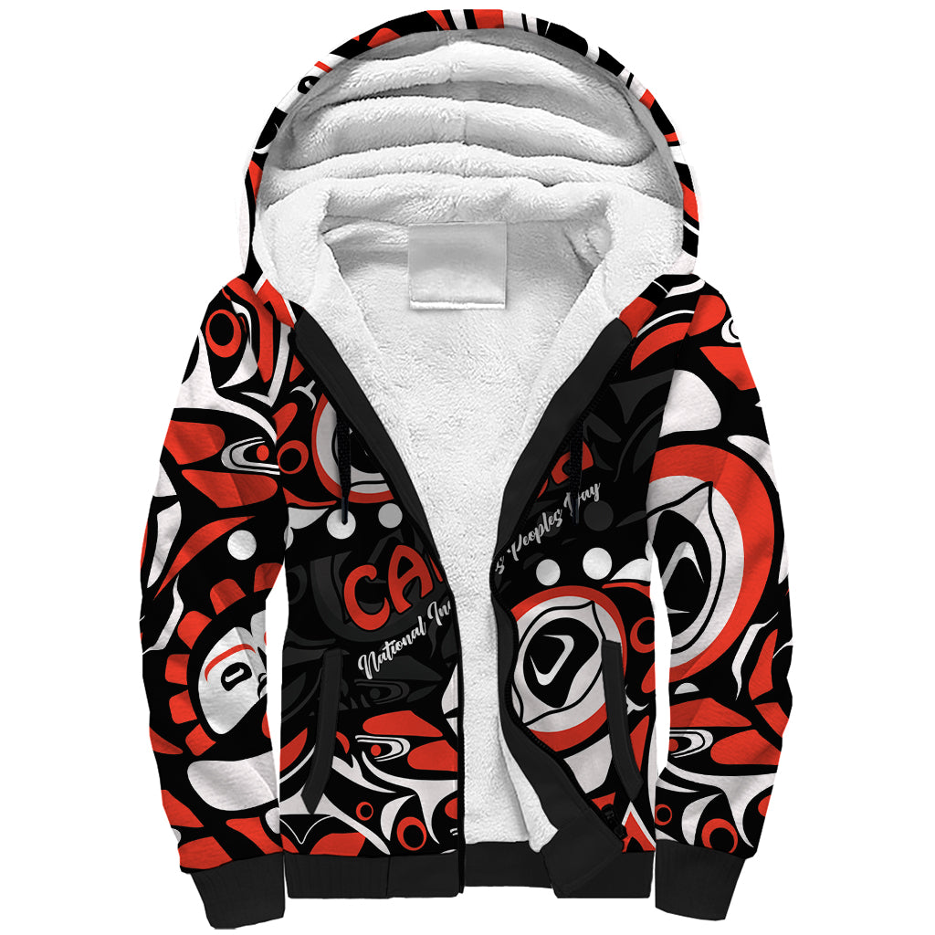 Canada National Indigenous Peoples Day 2024 Sherpa Hoodie Haida Pattern - Wonder Print Shop