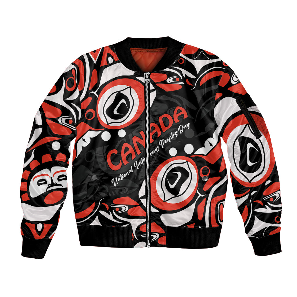 Canada National Indigenous Peoples Day 2024 Sleeve Zip Bomber Jacket Haida Pattern - Wonder Print Shop