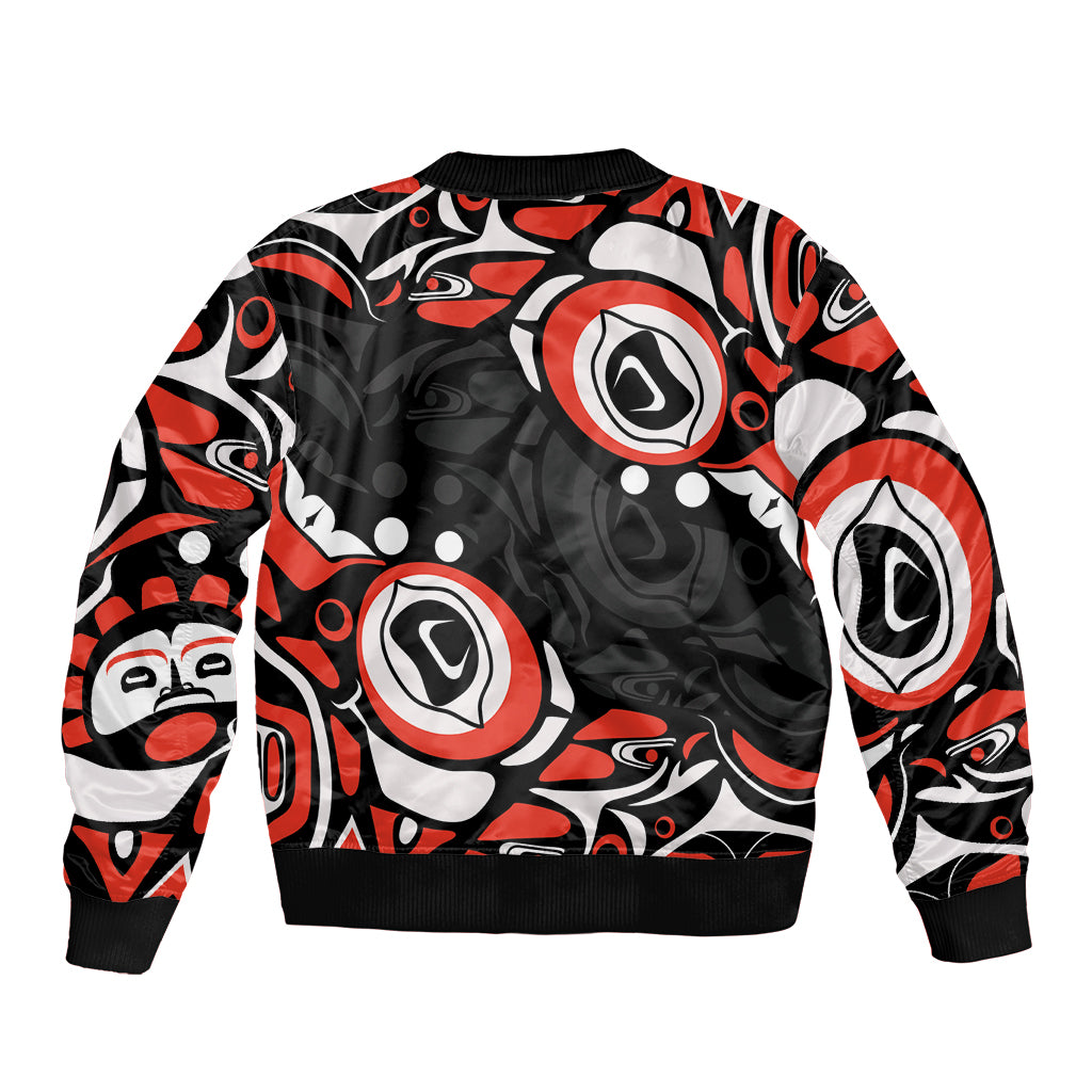Canada National Indigenous Peoples Day 2024 Sleeve Zip Bomber Jacket Haida Pattern - Wonder Print Shop