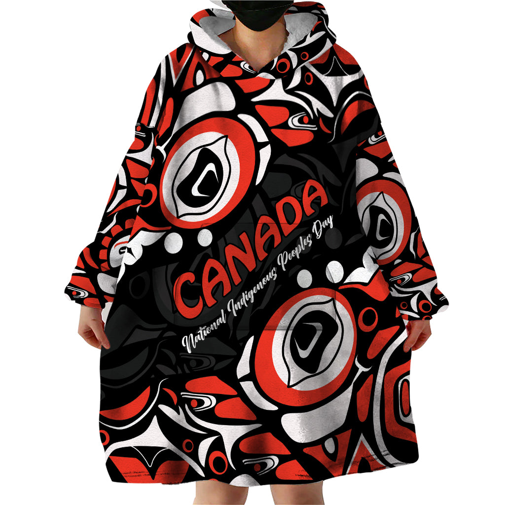 Canada National Indigenous Peoples Day 2024 Wearable Blanket Hoodie Haida Pattern - Wonder Print Shop
