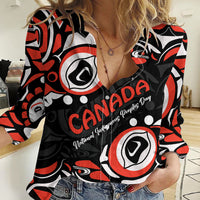 Canada National Indigenous Peoples Day 2024 Women Casual Shirt Haida Pattern - Wonder Print Shop