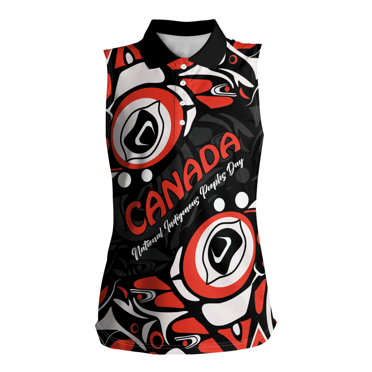 Canada National Indigenous Peoples Day 2024 Women Sleeveless Polo Shirt Haida Pattern - Wonder Print Shop