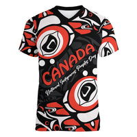 Canada National Indigenous Peoples Day 2024 Women V-Neck T-Shirt Haida Pattern - Wonder Print Shop