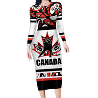 Canada Hockey 2024 Family Matching Long Sleeve Bodycon Dress and Hawaiian Shirt Haida Maple Leaf - Wonder Print Shop