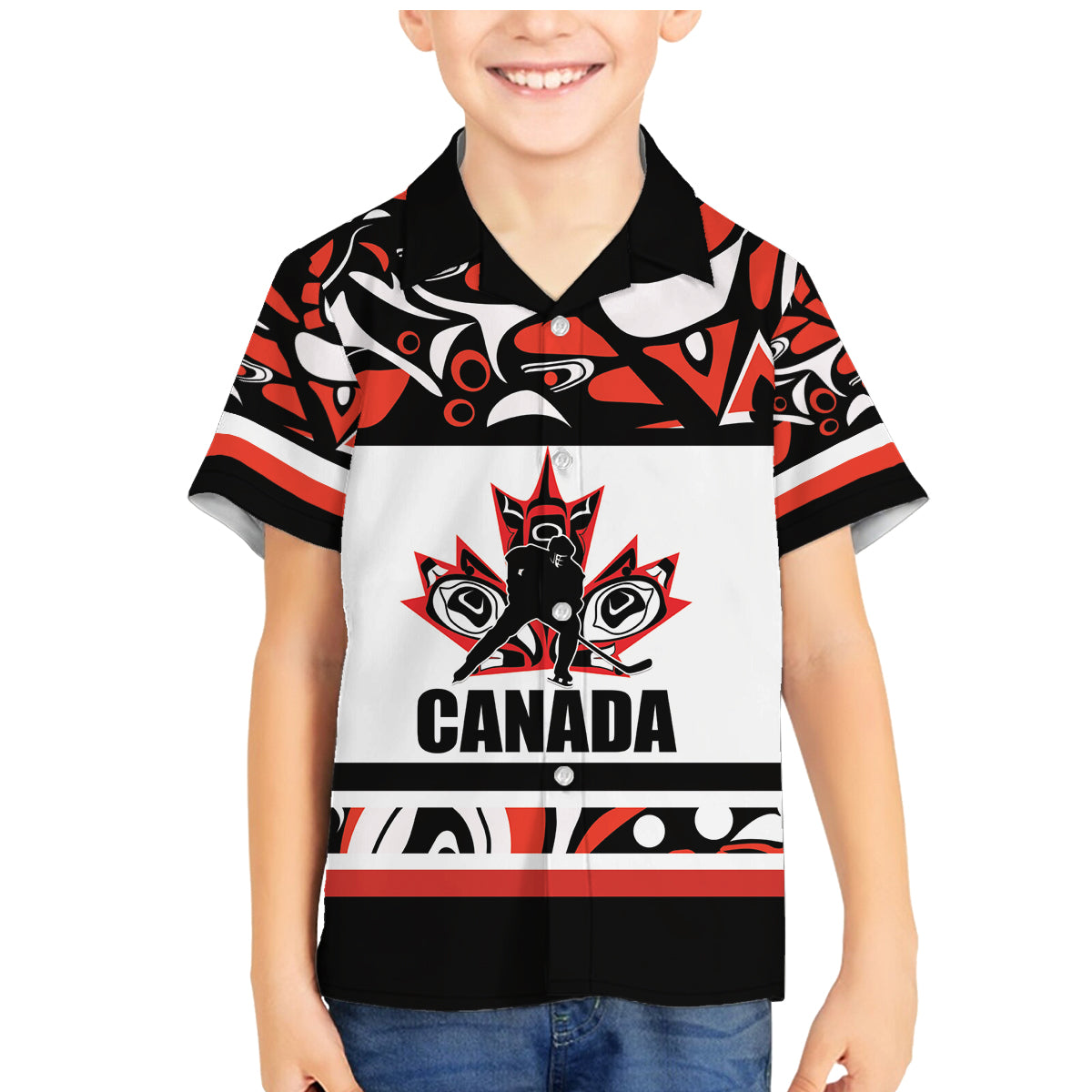 Canada Hockey 2024 Family Matching Mermaid Dress and Hawaiian Shirt Haida Maple Leaf - Wonder Print Shop