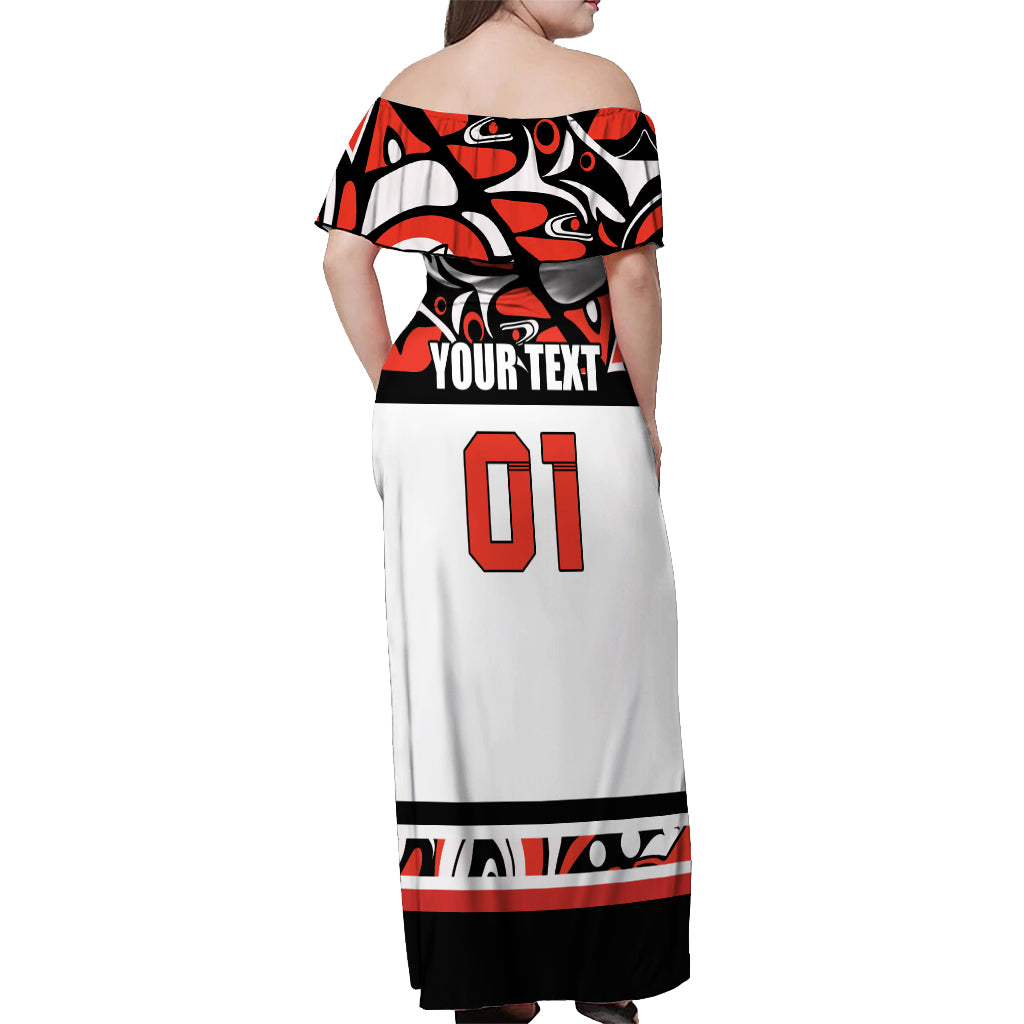 Canada Hockey 2024 Off Shoulder Maxi Dress Haida Maple Leaf - Wonder Print Shop