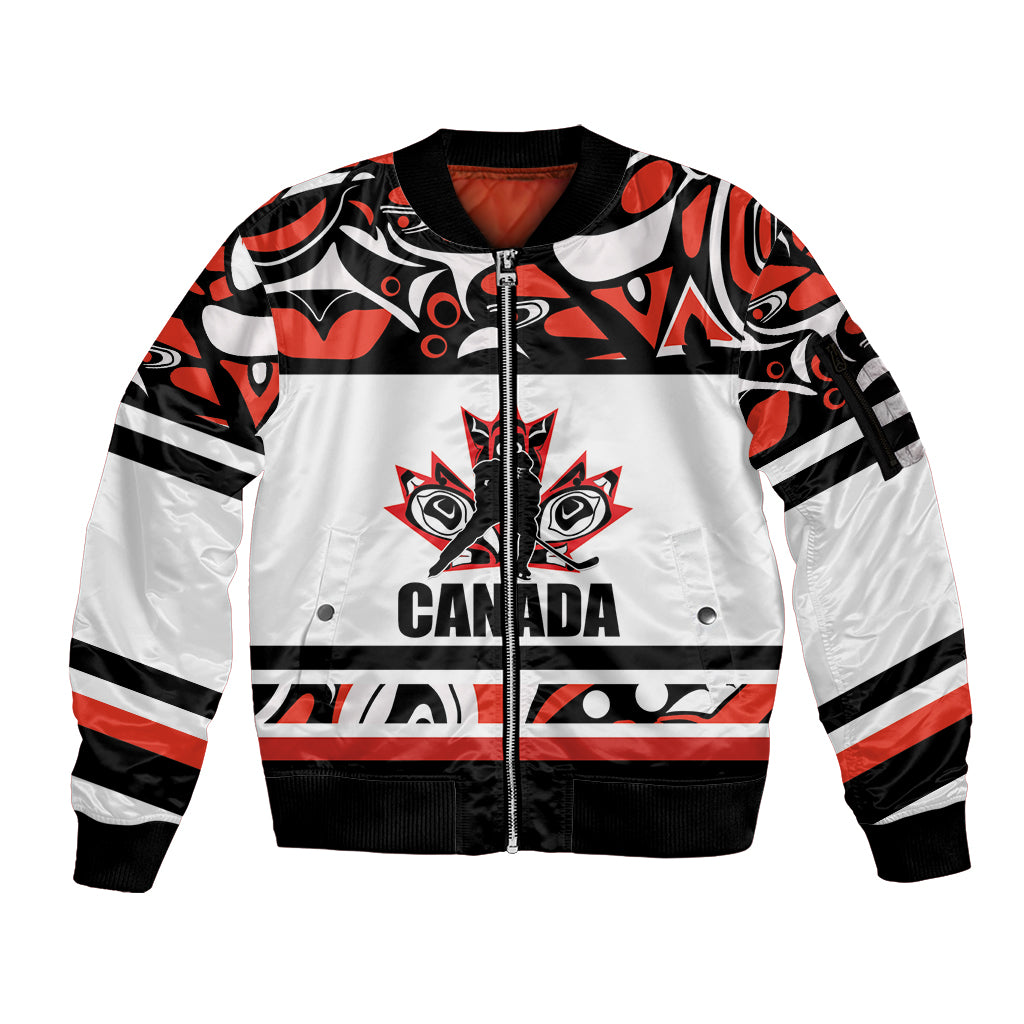 Canada Hockey 2024 Sleeve Zip Bomber Jacket Haida Maple Leaf - Wonder Print Shop