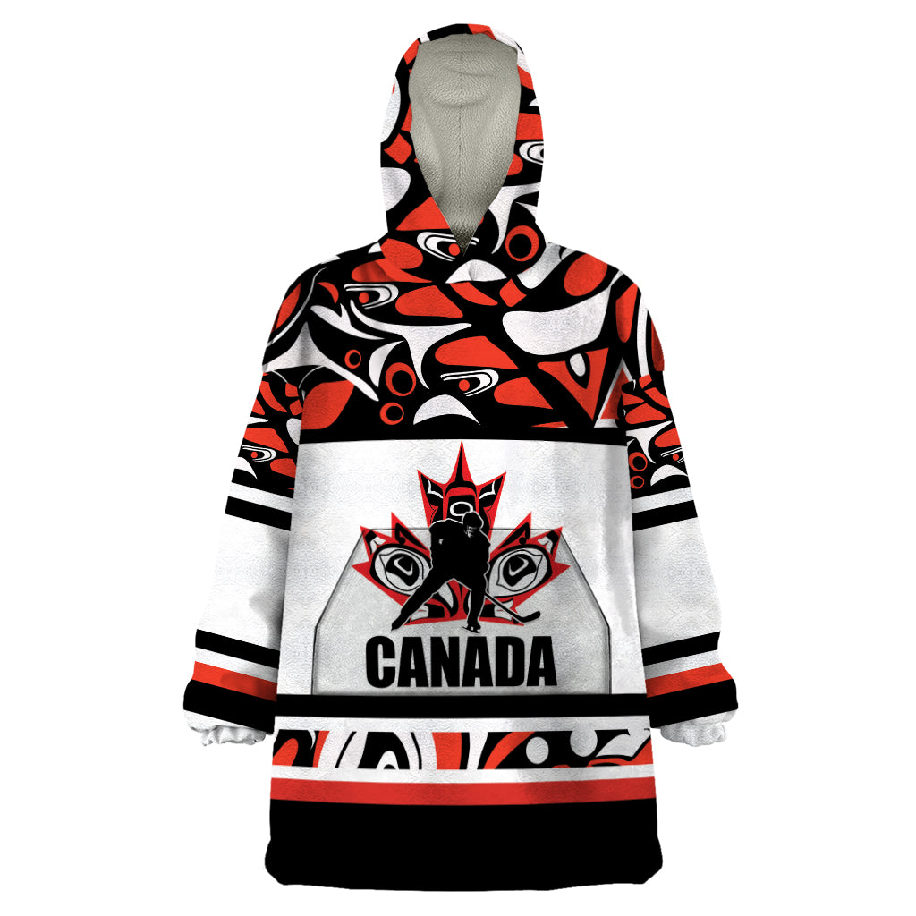 Canada Hockey 2024 Wearable Blanket Hoodie Haida Maple Leaf - Wonder Print Shop
