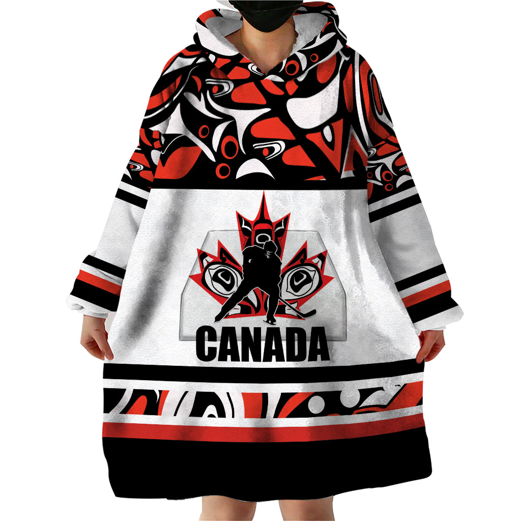 Canada Hockey 2024 Wearable Blanket Hoodie Haida Maple Leaf - Wonder Print Shop