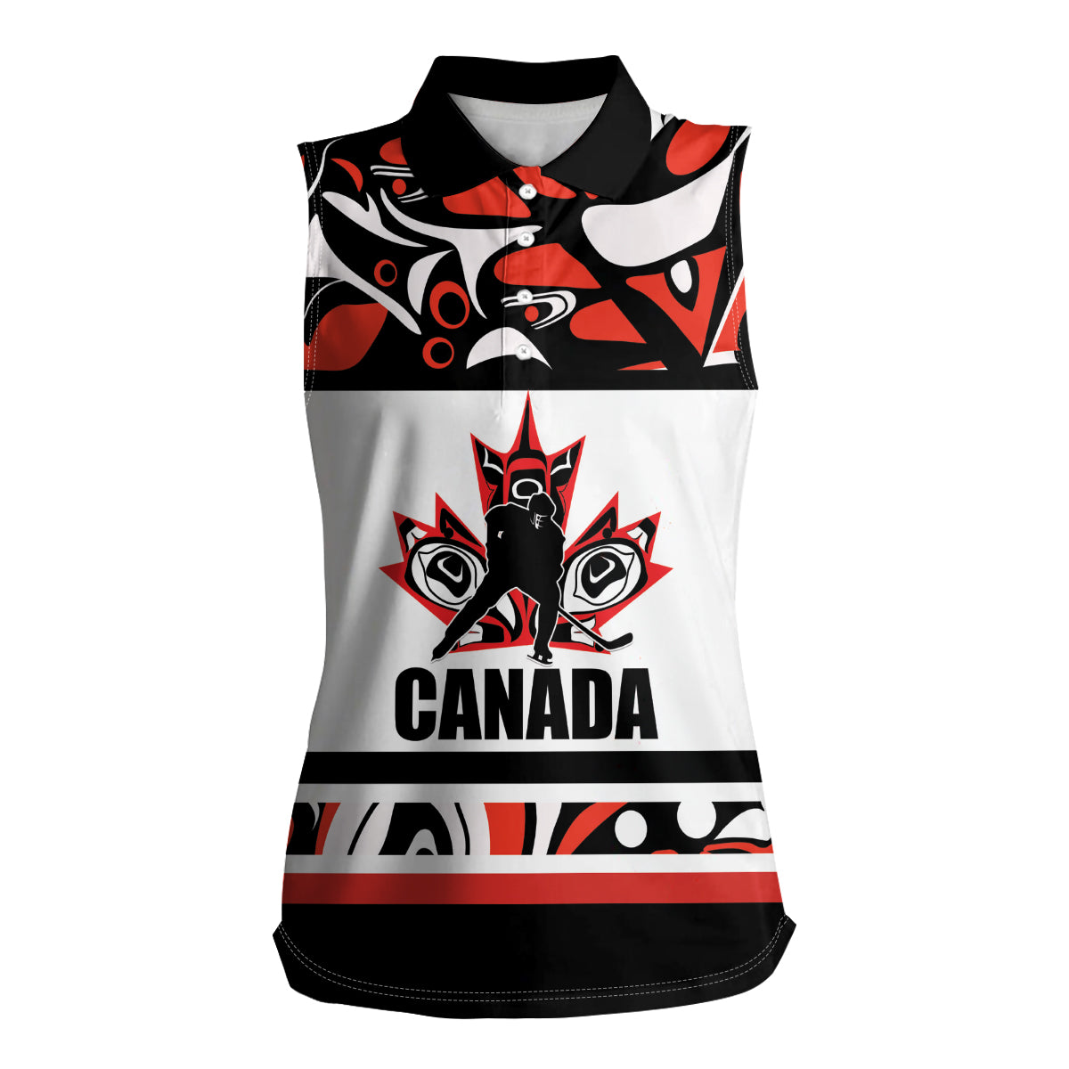 Canada Hockey 2024 Women Sleeveless Polo Shirt Haida Maple Leaf - Wonder Print Shop