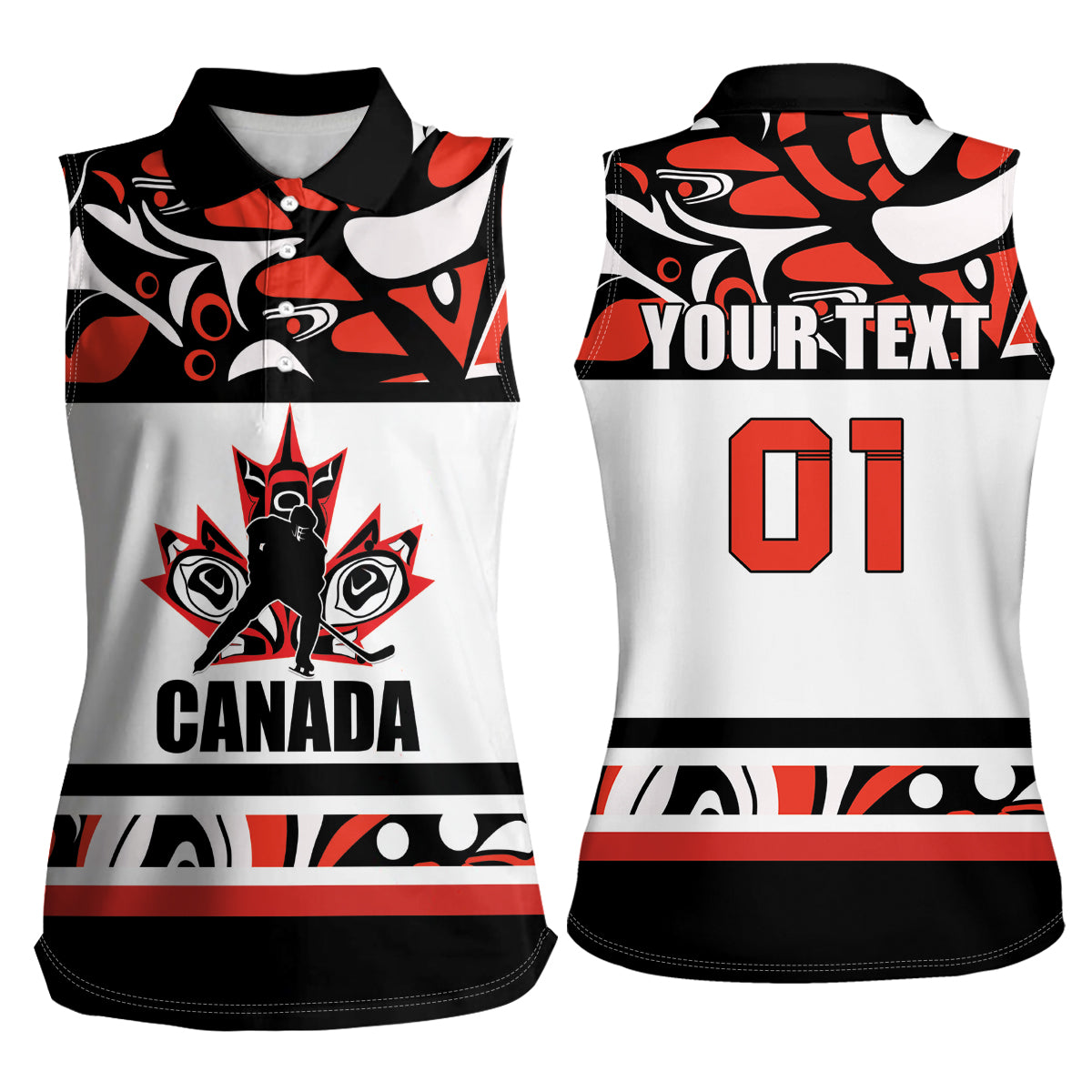 Canada Hockey 2024 Women Sleeveless Polo Shirt Haida Maple Leaf - Wonder Print Shop