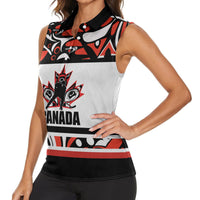 Canada Hockey 2024 Women Sleeveless Polo Shirt Haida Maple Leaf - Wonder Print Shop