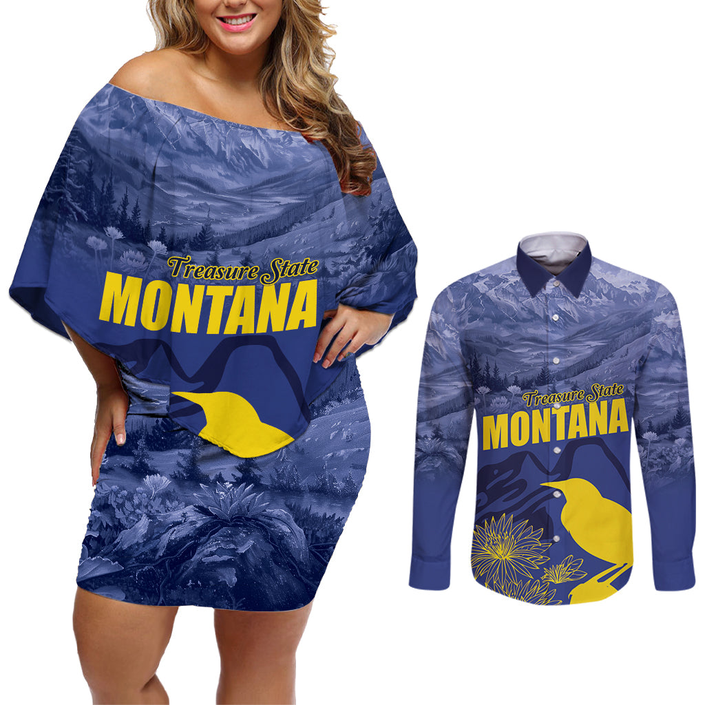 National Montana Day 2024 Couples Matching Off Shoulder Short Dress and Long Sleeve Button Shirt The Treasure State - Wonder Print Shop