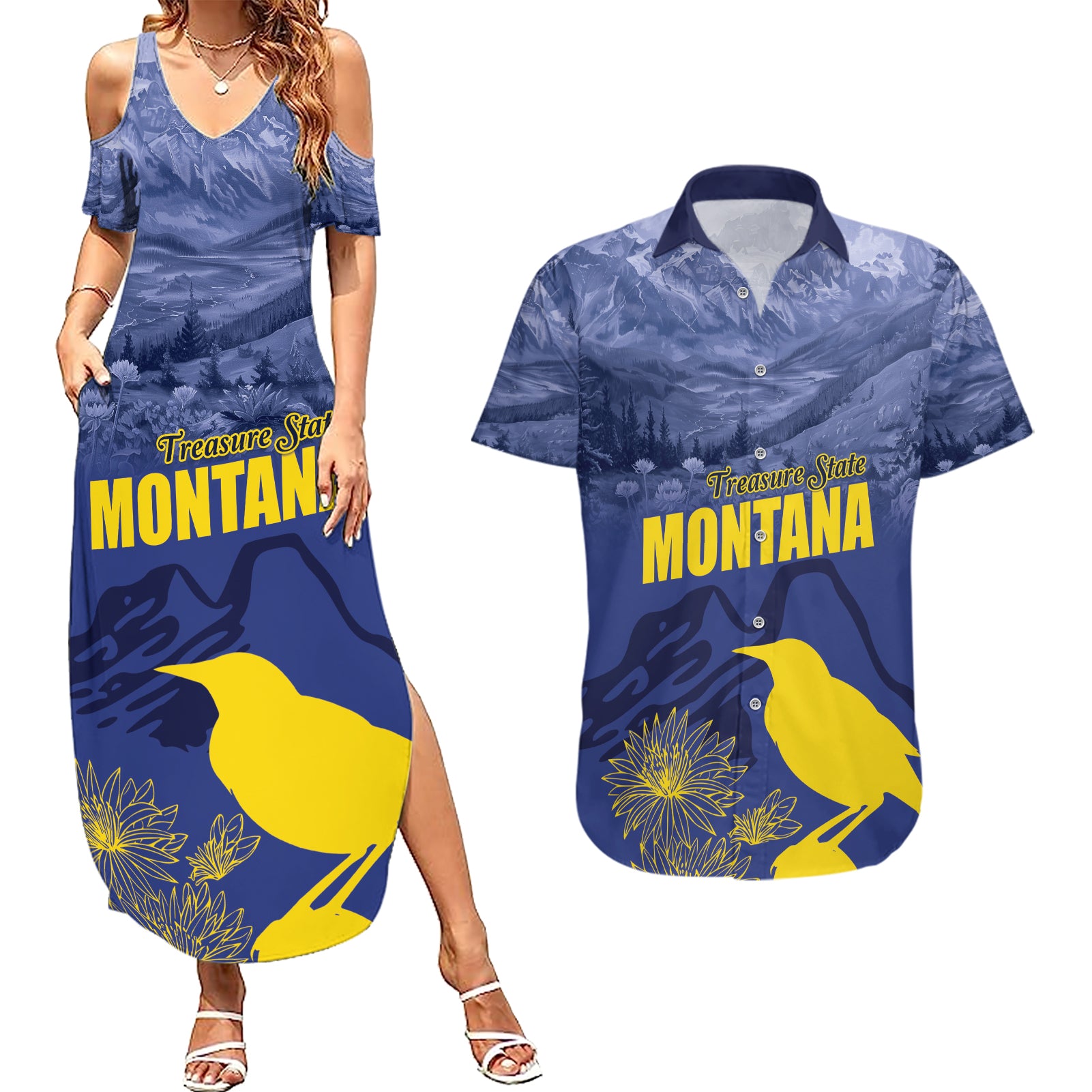 National Montana Day 2024 Couples Matching Summer Maxi Dress and Hawaiian Shirt The Treasure State - Wonder Print Shop