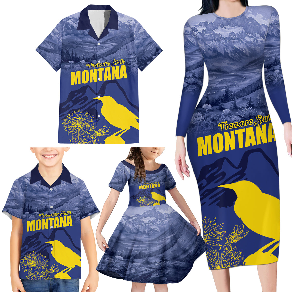 National Montana Day 2024 Family Matching Long Sleeve Bodycon Dress and Hawaiian Shirt The Treasure State - Wonder Print Shop