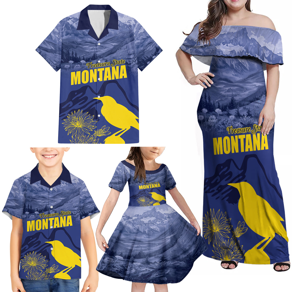 National Montana Day 2024 Family Matching Off Shoulder Maxi Dress and Hawaiian Shirt The Treasure State - Wonder Print Shop