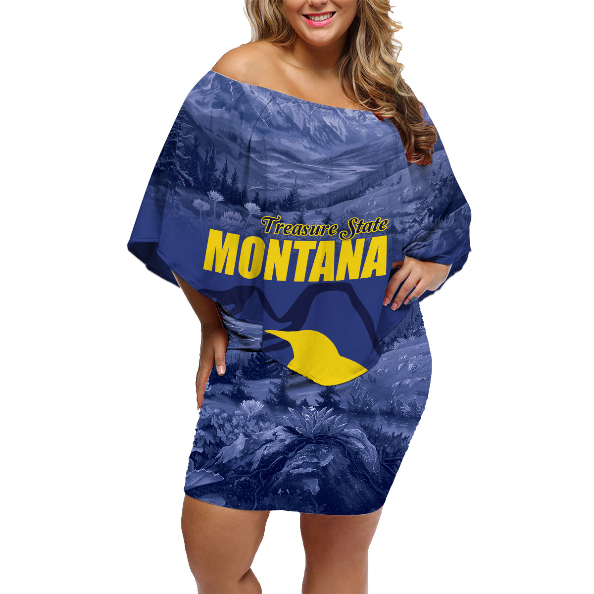 National Montana Day 2024 Family Matching Off Shoulder Short Dress and Hawaiian Shirt The Treasure State - Wonder Print Shop