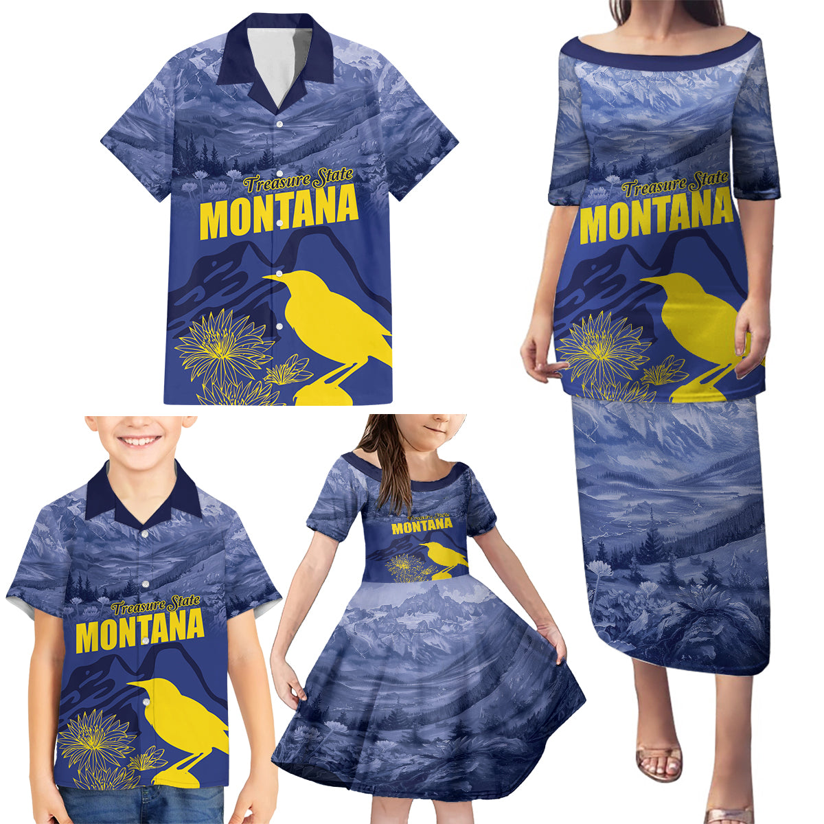 National Montana Day 2024 Family Matching Puletasi and Hawaiian Shirt The Treasure State - Wonder Print Shop