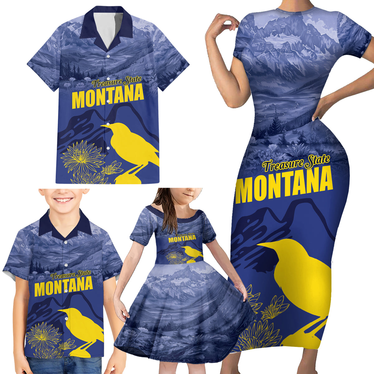 National Montana Day 2024 Family Matching Short Sleeve Bodycon Dress and Hawaiian Shirt The Treasure State - Wonder Print Shop