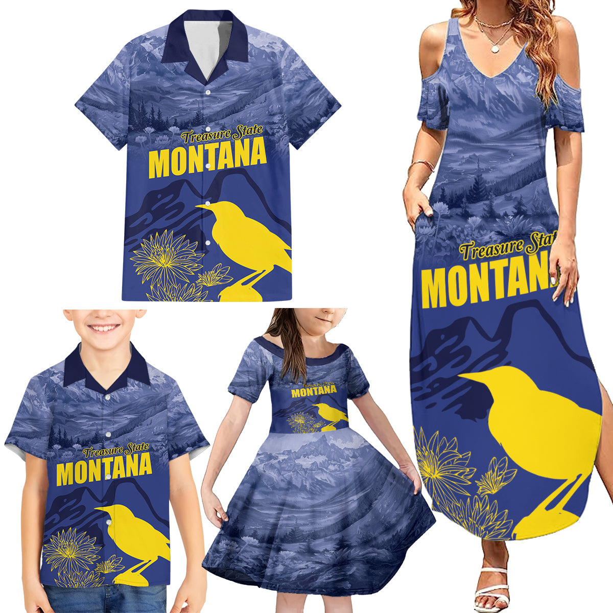 National Montana Day 2024 Family Matching Summer Maxi Dress and Hawaiian Shirt The Treasure State - Wonder Print Shop