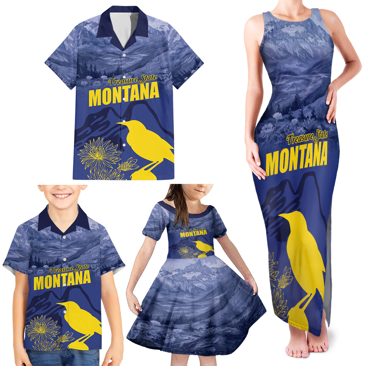 National Montana Day 2024 Family Matching Tank Maxi Dress and Hawaiian Shirt The Treasure State - Wonder Print Shop
