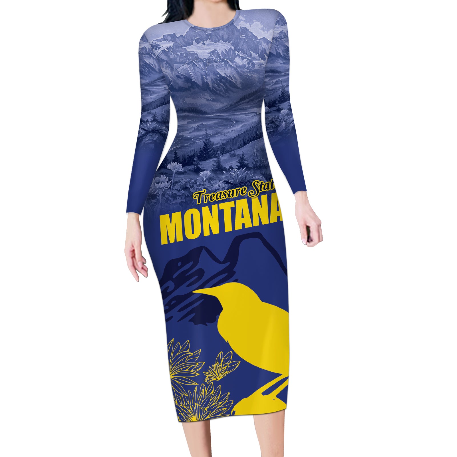 National Montana Day 2024 Long Sleeve Bodycon Dress The Treasure State - Wonder Print Shop