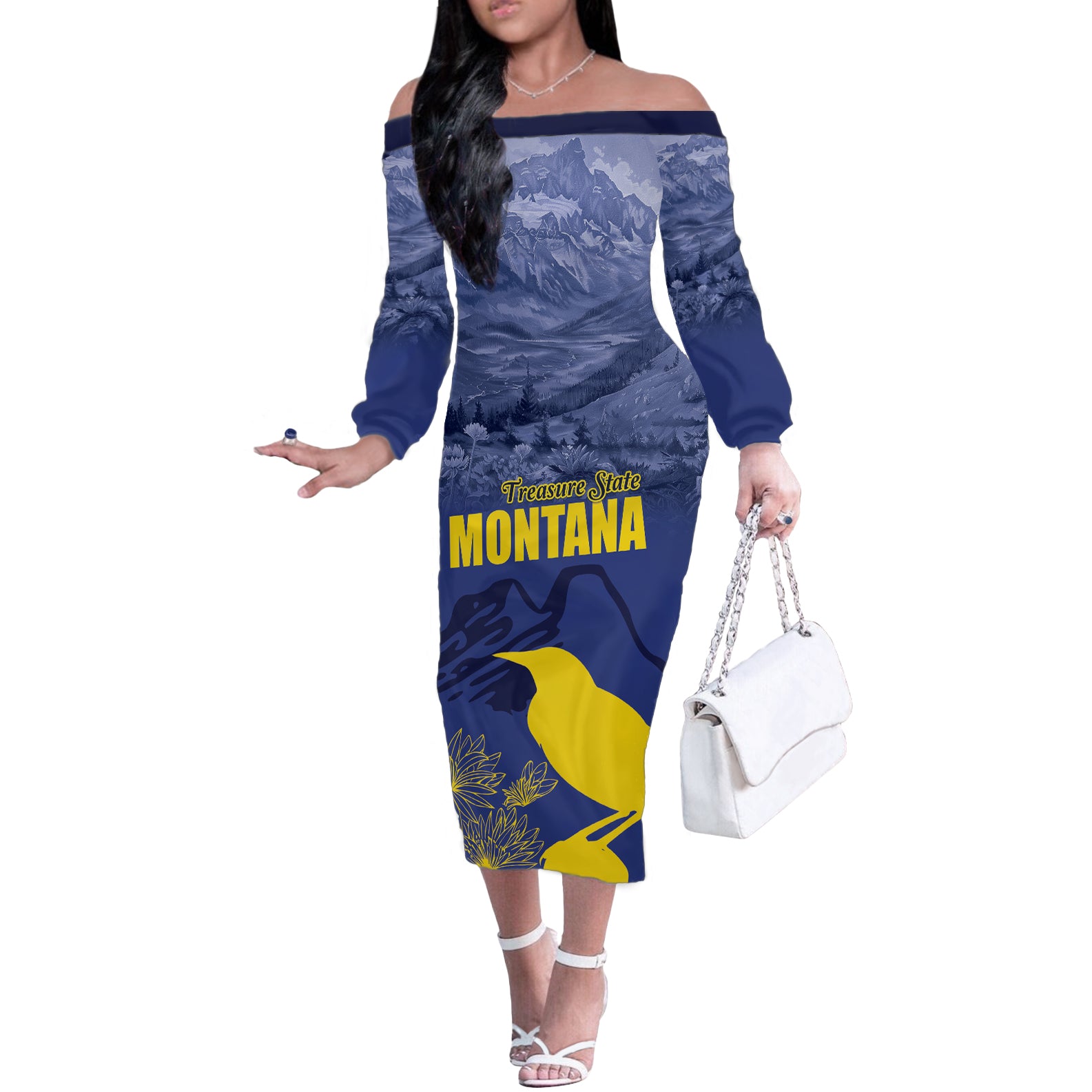 National Montana Day 2024 Off The Shoulder Long Sleeve Dress The Treasure State - Wonder Print Shop